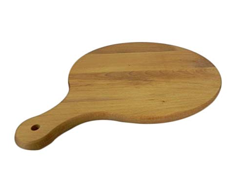 Wooden World Runder Pizzateller aus massivem Holz, Schneidebrett mit Griff, zum Servieren von Pizza, 35 cm Durchmesser von Wooden World