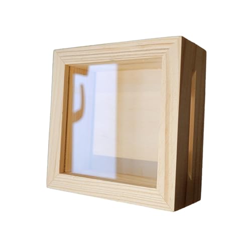 Wooden World – Spardose aus Holz. Bank mit Holzrahmen und Frontglas, ideal für Decoupage und Brandmalerei von Wooden World