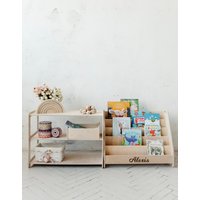 2Er Set Regale Kleine Spielzeug Aufbewahrung + Großes Montessori Bücherregal, Kinder Regal, Möbel von WoodenBalance