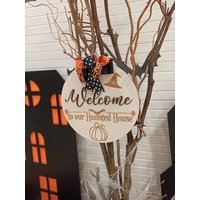 Halloween Wohndeko, Happy Geschenke, Deko, Willkommen Türschild, Türkranz, Türhänger, Haustür Dekor, Wanddeko von WoodenDecorForHome