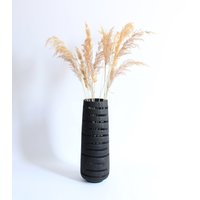 Große Bodenvase, Schwarze Große Holzvase Handgemacht, Gewellte Eichenvase, Bücherregaldekor von WoodenDreamsByPukas