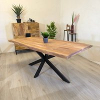 Esstisch Spider 160-260cm Mit Baumkante Massivholz Akazie Spidergestell Küchentisch Holz Tafel von WoodenHomeFurniture