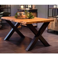 Esstisch Xano 140-260cm Mit Baumkante Massivholz Akazie X-Gestell Küchentisch Holztisch Massiv von WoodenHomeFurniture