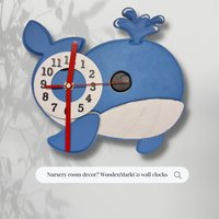 Blauwal Geschenk Uhr Fürs Kinderzimmer | Wal Holz Kinderuhr Meerestiere Dekor Kunst Ozean Thema von WoodenMarkCo
