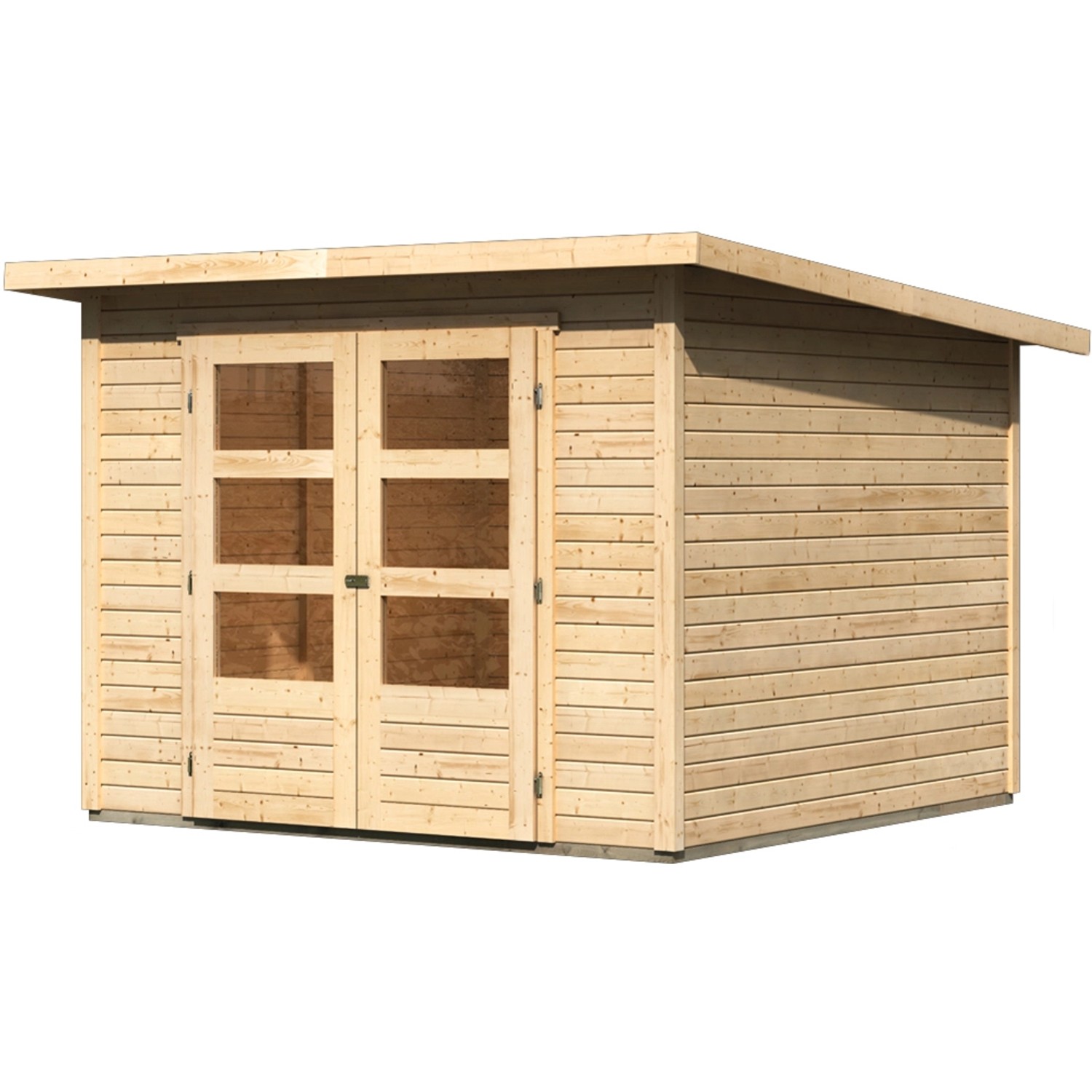 Karibu Holz-Gartenhaus Sitten Natur Pultdach Unbehandelt 242 cm x 242 cm von Karibu