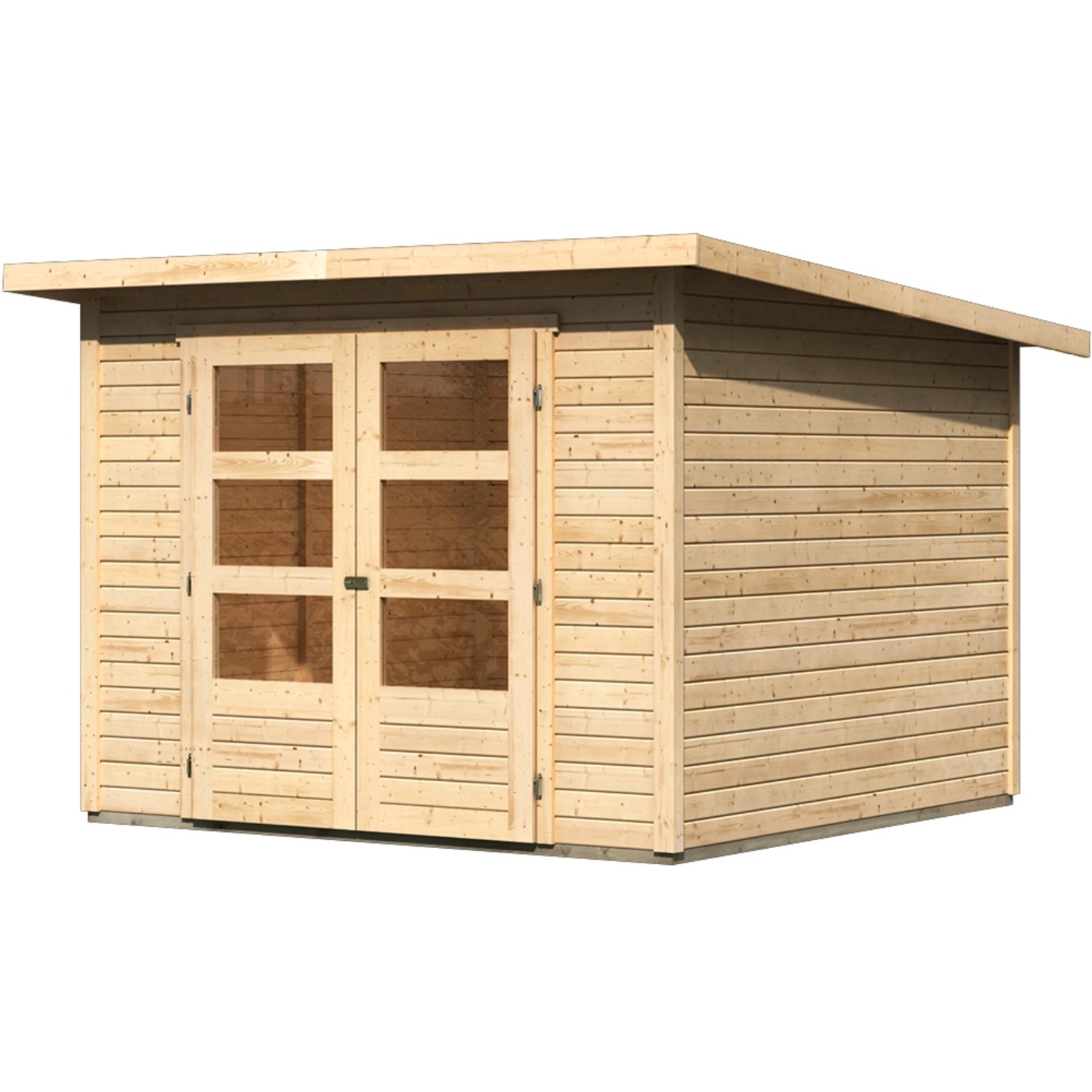 Karibu Holz-Gartenhaus Sitten Natur Pultdach Unbehandelt 242 cm x 242 cm von Karibu