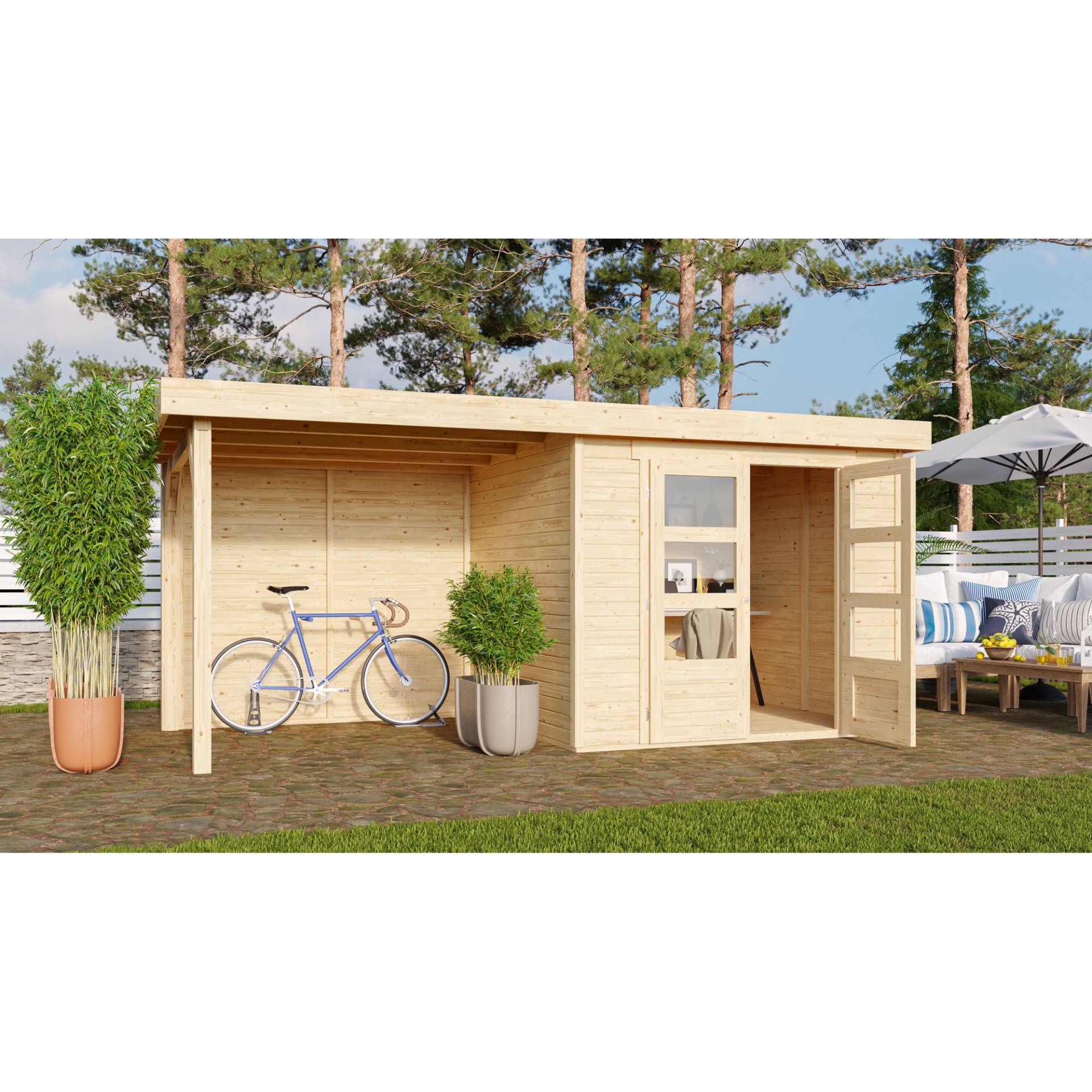 Woodfeeling Gartenhaus 'Dornhan 3' Flachdach Set 2, 242 x 217 x 211 cm, naturbelassen von Woodfeeling