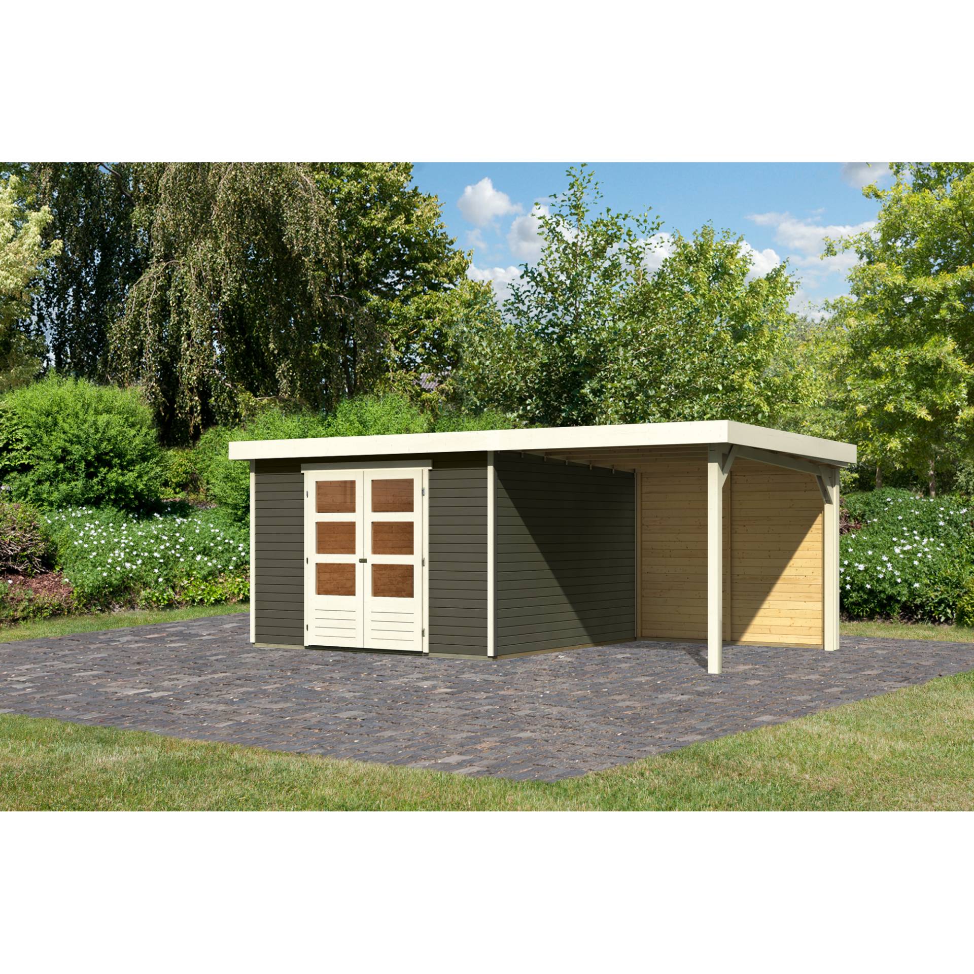 Woodfeeling Gartenhaus 'Dornhan 6' Flachdach Set 2, 302 x 306 x 216 cm, terragrau von Woodfeeling