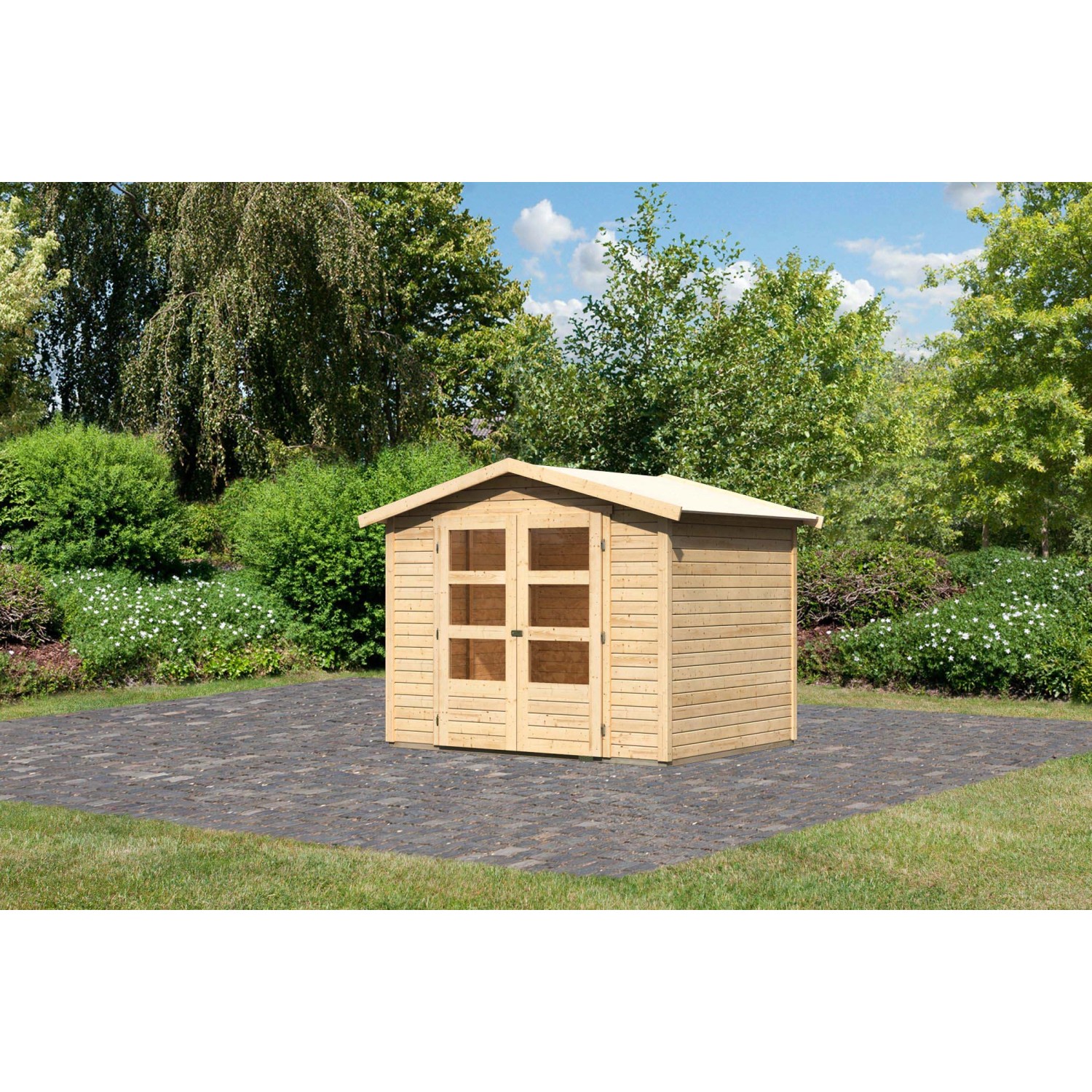 Karibu Holz-Gartenhaus Aesch Natur Satteldach Unbehandelt 242 cm x 182 cm von Karibu