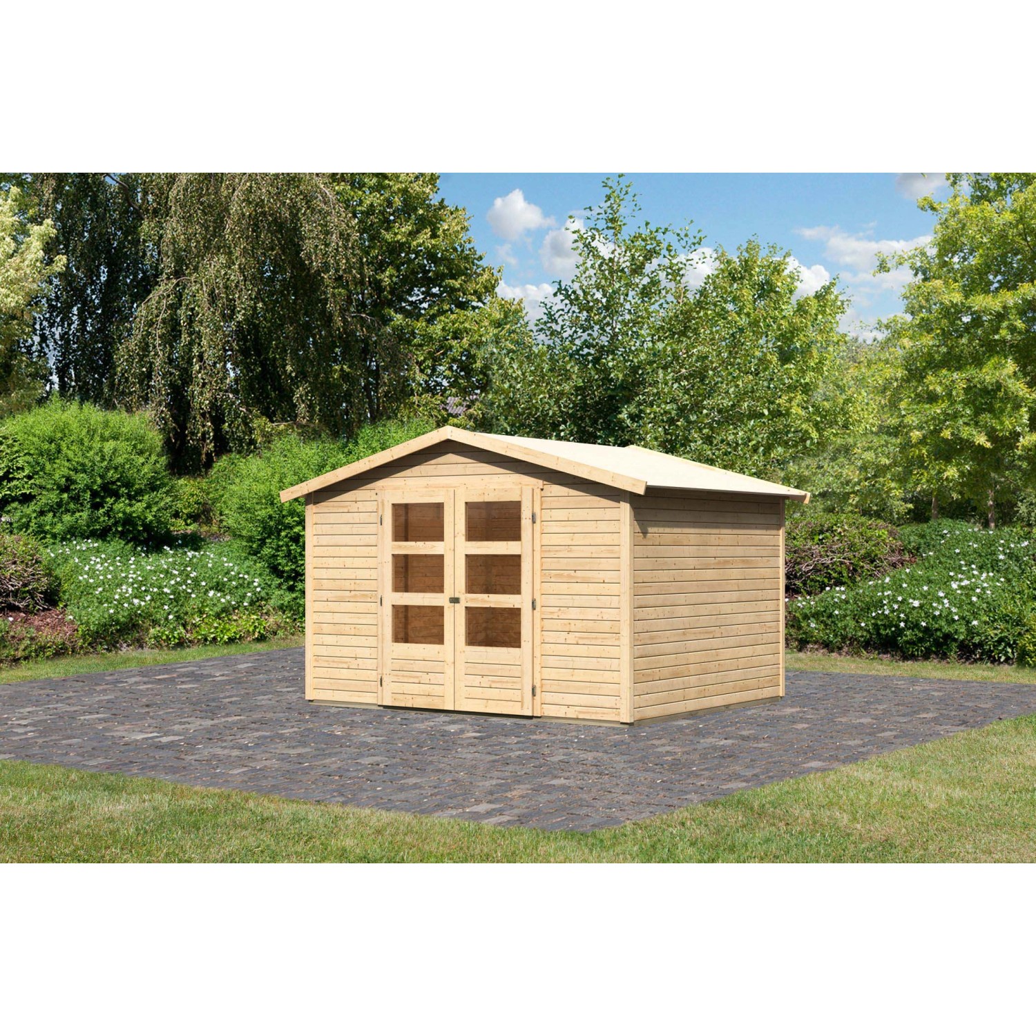 Karibu Holz-Gartenhaus Aesch Natur Satteldach Unbehandelt 242 cm x 242 cm von Karibu