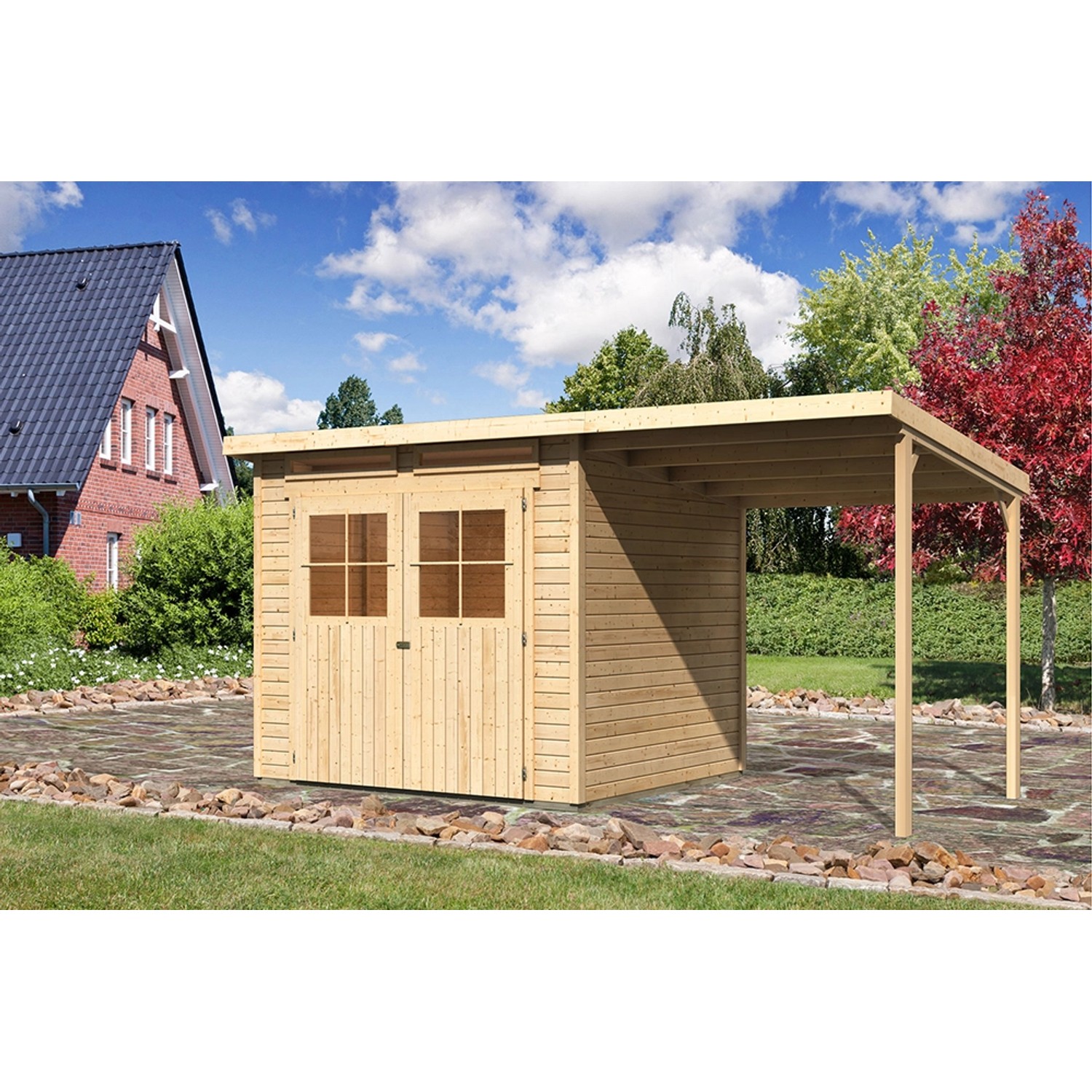 Karibu Holz-Gartenhaus Genf 4 Natur BxT: 426 cm x 213 cm von Karibu