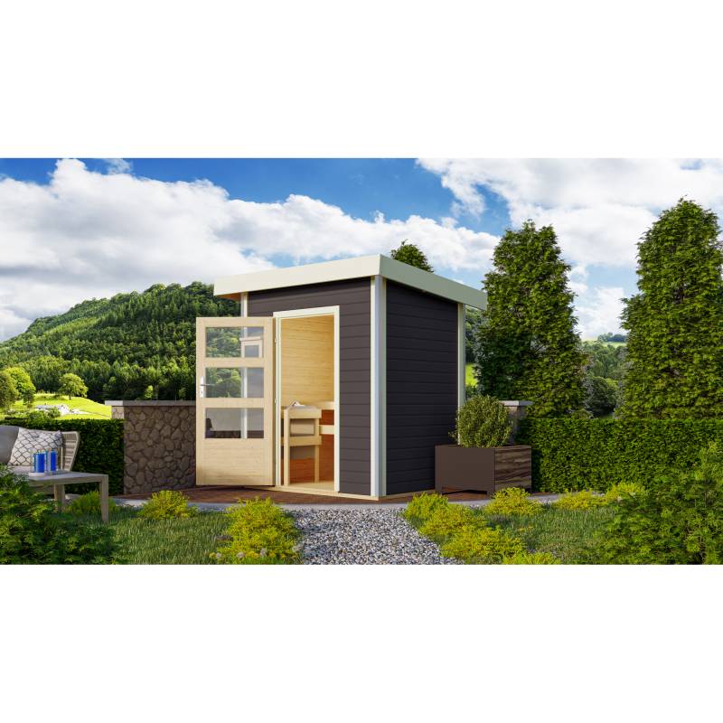 Woodfeeling Massivholzsauna 'Jorgen' grau 196 x 228 x 146 cm von Woodfeeling