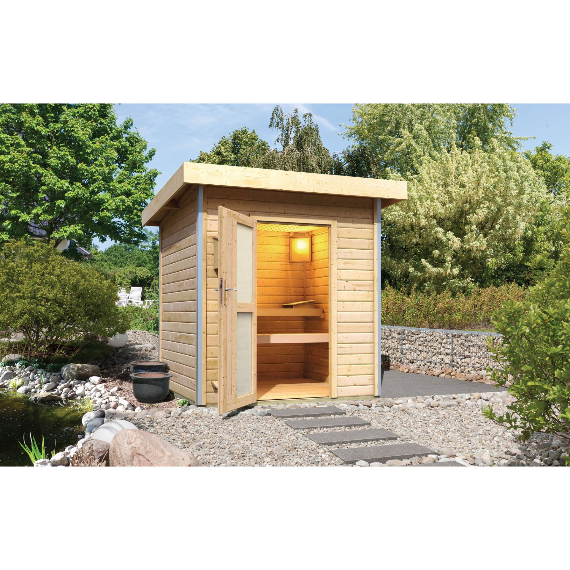 Woodfeeling Massivholzsauna 'Torge' natur 196 x 228 x 196 cm von Woodfeeling