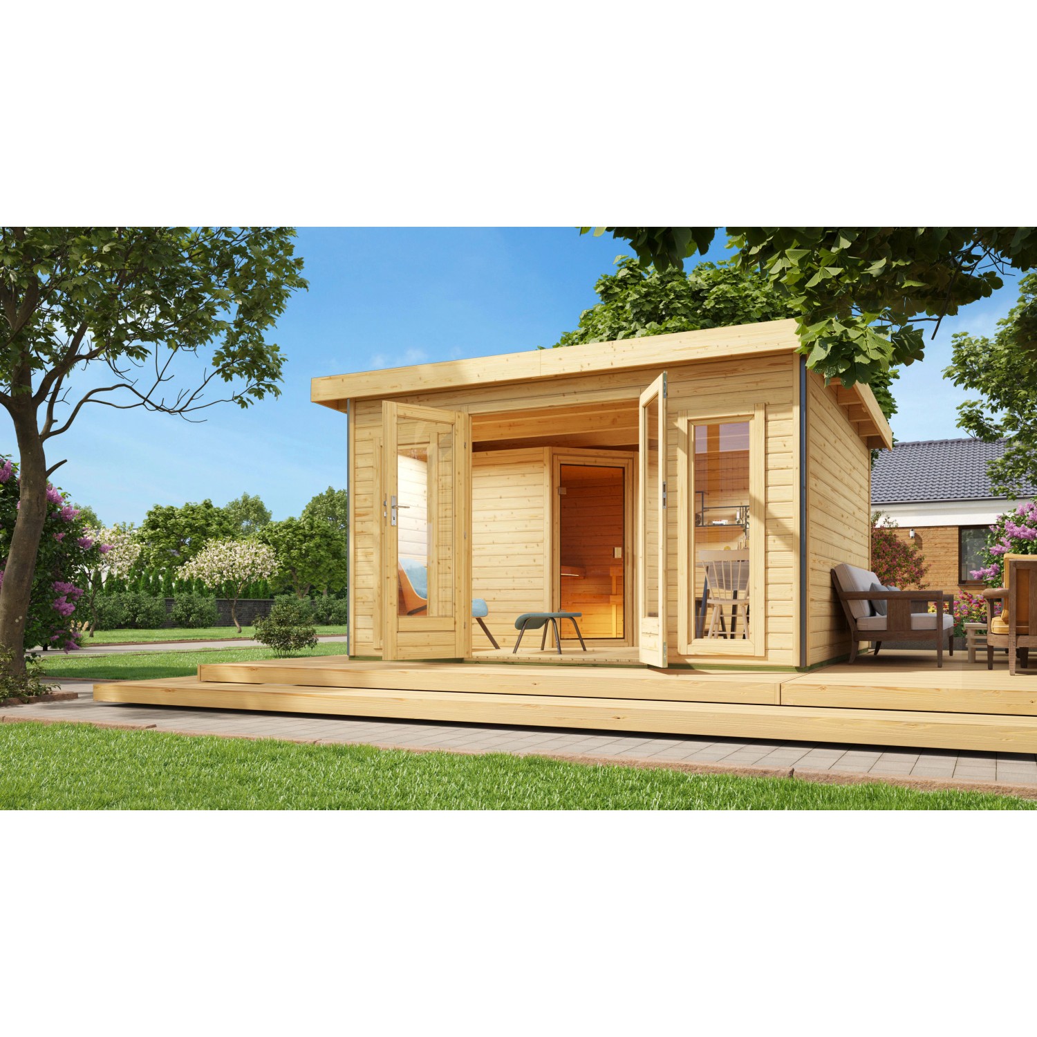 Karibu Saunahaus Magnus 3 Set A Natur mit Ofen 9 kW Bio ext. Strg. Karibu Saunahaus Magnus 3 Set A Natur mit Ofen 9 kW Bio ext. Strg. von Karibu