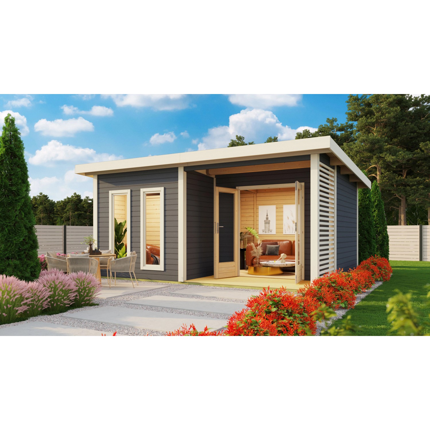 Karibu Saunahaus Magnus 5 Set A Terragrau mit Ofen 9 kW Bio ext. Strg. Karibu Saunahaus Magnus 5 Set A Terragrau mit Ofen 9 kW Bio ext. Strg. von Karibu