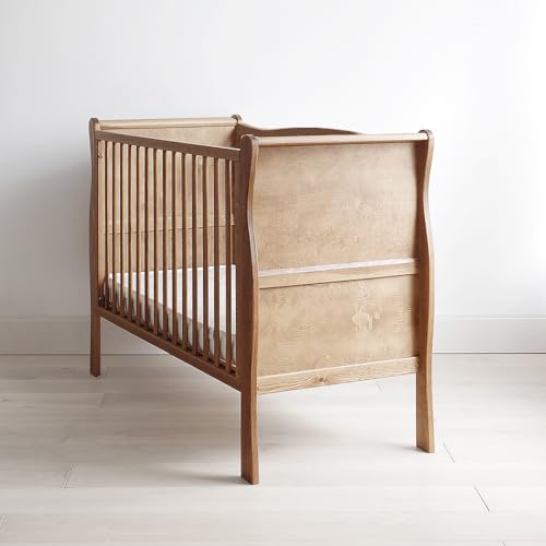 Woodies - Noble Cot Bed - 2in1 - Baby-Umbaubett - Gitterbett + Juniorbett - 140x70 cm - Vintage/Retrostil - Höhenverstellbar - mit Lattenrost und Schlupfsprossen - Kinderbett - Holz - Hellbraun von Woodies