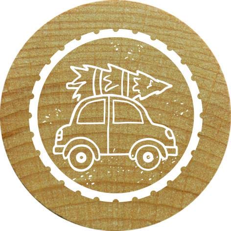 Woodies Tampone - Weihnachts-Tema, Holz, 3,4 x 3,4 x 3,5 cm Auto mit Weihnachtsbaum 3,4 x 3,4 x 3,5 cm braun von Woodies