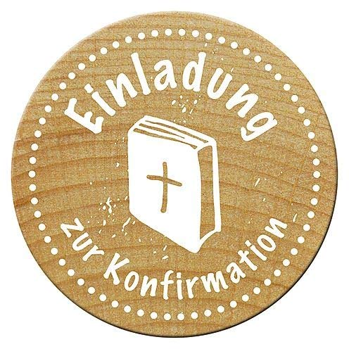 Woodies W14006 Stempel Einladung zur Konfirmation, Holz, 3,4 x 3,4 x 3,5 cm von Woodies