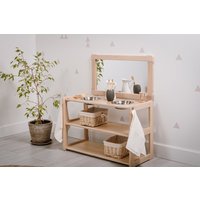 Waschplatz Twin Kind Montessori Waschbecken Kleinkind Waschtisch Art Typ B Mit Spiegel Geschenk Für Kinder von WoodjoyCollection