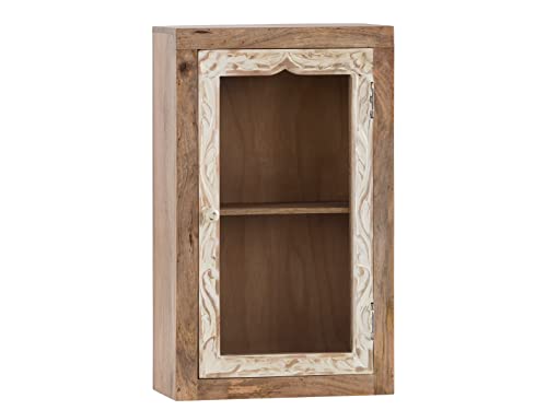Woodkings® Bad Hängeschrank Delhi massiv Holz weiß rustikal Badmöbel Badezimmer Wandschrank Glasschrank mit Verzierungen von Woodkings