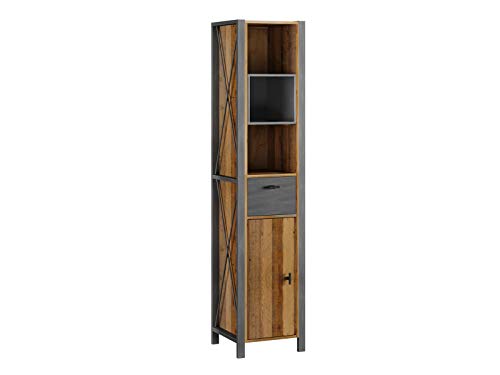 Woodkings® Bad Hochschrank Detroit recyceltes Holz rustikal Metall grau Mix Hochkommode Industrie Design, Industrial Stil Möbel Badmöbel von Woodkings