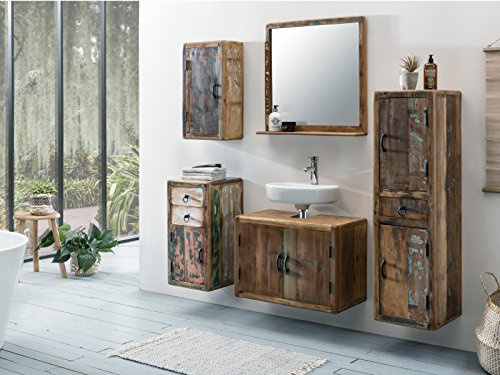 Woodkings® Bad Set Kalkutta 5teilig recyceltes Holz rustikal Mehrfarbig Badmöbel Badschrank Badezimmer Komplettset Echtholz (ohne Fuß) von Woodkings