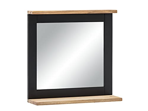 Woodkings® Bad Spiegel Jolo 50x50 Holz schwarz/Natur Rahmen mit Ablage Badspiegel Wandspiegel Badmöbel Badezimmermöbel Schminkspiegel von Woodkings