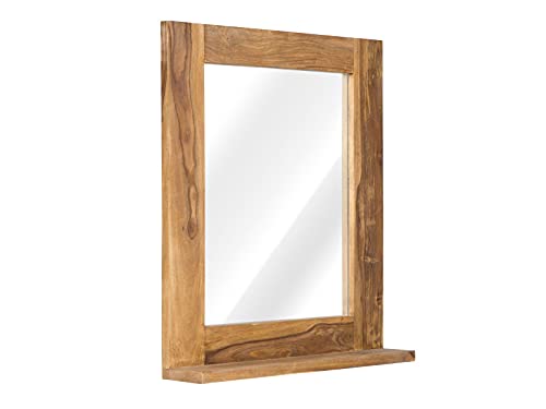 Woodkings® Bad Spiegel Stark 67x78 Massivholz Palisander Holzrahmen Wandspiegel mit Ablage Holzspiegel Schminkspiegel Flurspiegel Badezimmerspiegel von Woodkings