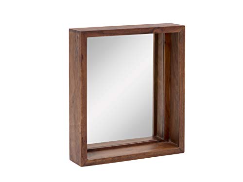 Woodkings® Bad Spiegel Sydney Holz Rahmen Badspiegel mit Ablage Wandspiegel Badmöbel Badezimmermöbel Schminkspiegel (Akazie dunkel, 56x65) von Woodkings