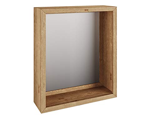 Woodkings® Bad Spiegel Sydney Holz Rahmen Badspiegel mit Ablage Wandspiegel Badmöbel Badezimmermöbel Schminkspiegel (Wildeiche, 56x65) von Woodkings