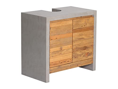 Woodkings Waschbeckenunterschrank 70 cm breit | Massivholz aus Pinie | Rustikal & Modern | Waschtischunterschrank mit Siphonausschnitt | Badezimmer Unterschrank aus Holz I Burnham von Woodkings