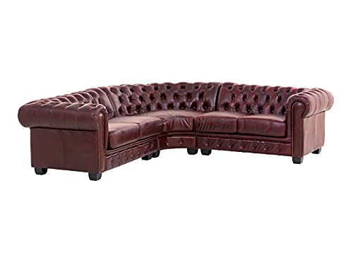 Woodkings® Chesterfield Ecksofa Echtleder antik rot Couch Vintage Ledersofa Designsofa Federkern Unikat Herrenzimmer Büromöbel englisches Stilsofa Clubsofa Leder von Woodkings