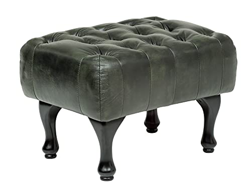 Woodkings® Chesterfield Pittsfield Hocker Echtleder antik grün Polstermöbel Designhocker Federkern Unikat Herrenzimmer englisches Leder Stilhocker von Woodkings