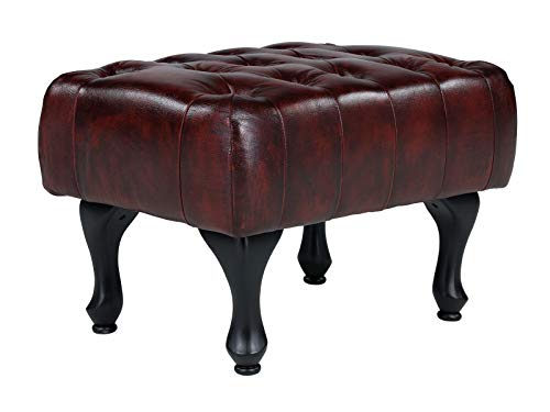 Woodkings® Chesterfield Pittsfield Hocker Echtleder antik rot Polstermöbel Designhocker Federkern Unikat Herrenzimmer englisches Leder Stilhocker von Woodkings