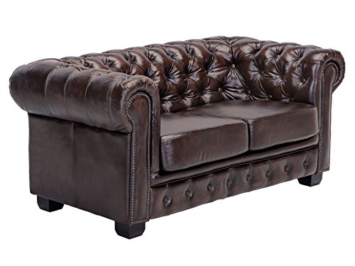 Woodkings® Chesterfield Sofa 2-Sitzer Echtleder Couch Bürosofa Polstermöbel 2er antik Unikat Herrenzimmer englisches Ledersofa Stilsofa Clubsofa (antik braun) von Woodkings