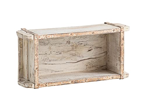 Woodkings® Dekokiste Aufbewahrungsbox Ziegelform weiß Backsteinform Altholz mit Metallbeschlägen Holzbox White Washed Gartendeko Shabby Holzkiste Herbstdeko Geschenkidee Weihnachtsdeko Gewürzregal von Woodkings