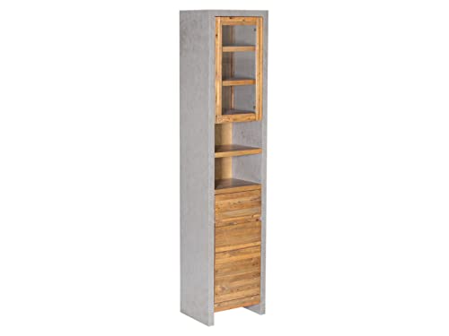 Woodkings® Hochschrank Burnham 45x200cm recycelte Pinie und Betonoptik grau, rustikal Badmöbel Wandschrank Hochkommode Badezimmerhochschrank Badschrank Landhaus von Woodkings