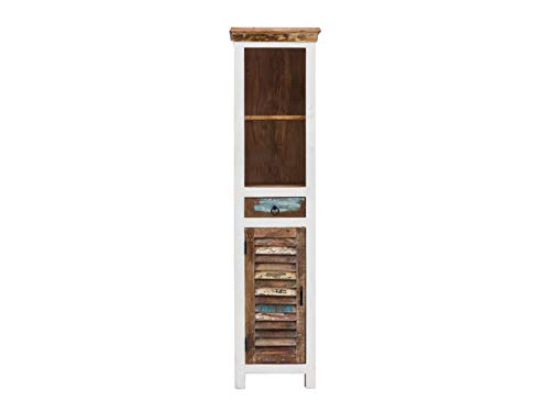 Woodkings® Hochschrank Perth weiß, recyceltes Massivholz bunt antik, Regal Bücherregal Wohnmöbel Vintage, Design Badschrank Badmöbel Holzmöbel von Woodkings