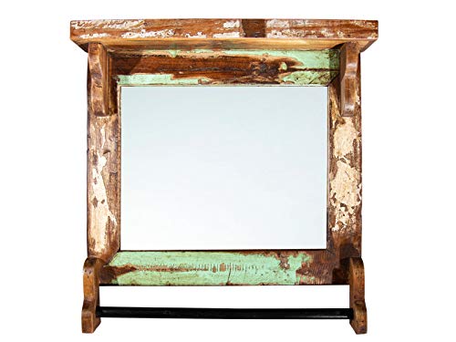 Woodkings® Holz Spiegel 49x51 recyceltes Altholz bunt mit Handtuchstange Vintage rustikal Möbel Badezimmerspiegel Flurspiegel Küchenspiegel von Woodkings
