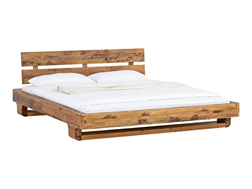 Woodkings® Holzbett Madras 140x200 Massivholz recycelte Pinie rustikal Doppelbett Schlafzimmer Altholz Möbel Schwebebett Bettgestell massiv Echtholz von Woodkings