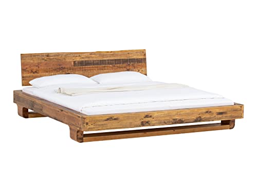 Woodkings® Holzbett Sendai 140x200 Altholz Pinie Holz rustikal mit Baumkanten - Holzkopfteil Schlafzimmer Möbel massiv Design Doppelbett Ehebett Balkenbett Echtholzmöbel von Woodkings