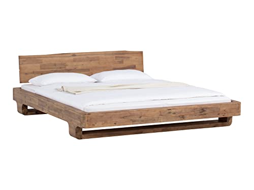 Woodkings® Holzbett Sendai 180x200 Akazie gebürstet Holz rustikal mit Baumkanten - Holzkopfteil Schlafzimmer Möbel massiv Design Doppelbett Ehebett Balkenbett Echtholzmöbel von Woodkings