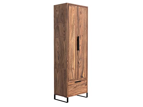 Woodkings® Kleiderschrank Sydney Holz massiv schmal 61cm eintürig Flurmöbel Dielenschrank Flur Möbel Echtholz Metallbeine Industrial - Design von Woodkings