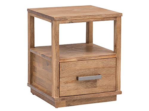 Woodkings® Nachttisch Woodville Holz rustikal Schlafzimmer Beistelltisch Nachtkommode Nako Design Massive Naturmöbel Echtholzmöbel mit Schublade (Akazie gebürstet) von Woodkings