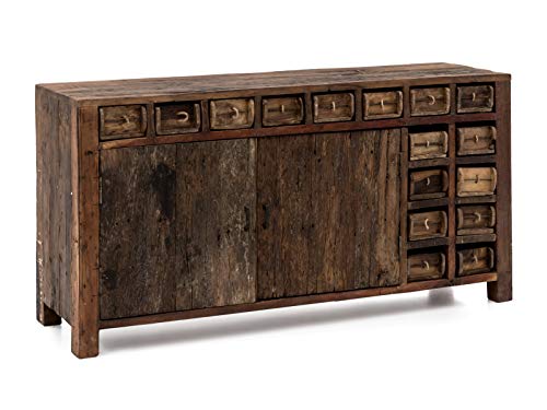 Woodkings® Sideboard Madurai mit Türen Altholz rustikal Anrichte Unikat Design Kommode braun Ziegelform massiv Holzmöbel von Woodkings