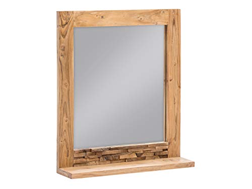 Woodkings® Spiegel 67x75cm Holzrahmen rustikal Akazie massiv Badspiegel Matay Wandspiegel mit Ablage Badmöbel Badezimmermöbel Massivholz von Woodkings