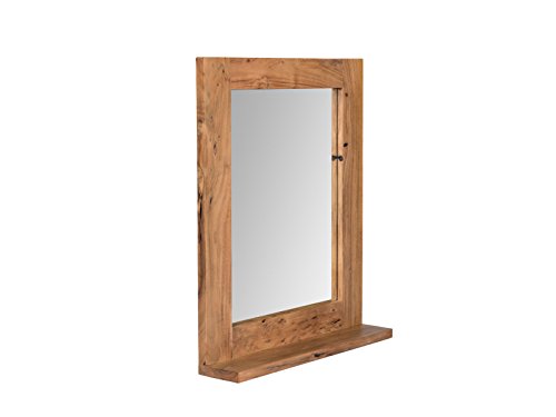 Woodkings® Spiegel 68x78 cm Auckland Echtholz Akazie massiv Badspiegel Wandspiegel mit Ablage Badmöbel Badezimmermöbel Massivholz von Woodkings