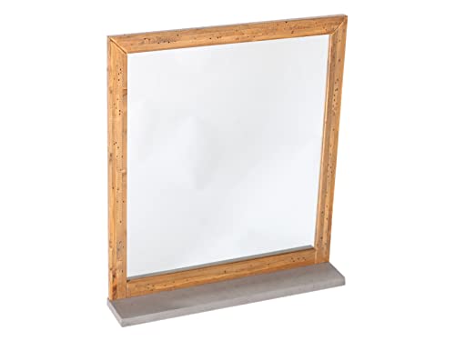 Woodkings® Spiegel 80x70cm Burnham Echtholz recycelte Pinie Natur rustikal Badspiegel mit Ablage in Beton Optik grau Möbel Badmöbel Badezimmerspiegel von Woodkings