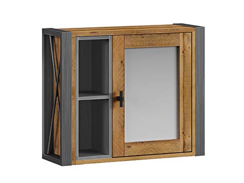 Woodkings® Spiegelschrank Detroit mit Ablage, recycelte Pinie mit Metall Rahmen grau, Wandspiegel Industrie Design Möbel von Woodkings