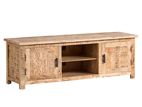 Woodkings® TV-Bank Mumbai Massivholz rustikal TV-Unterschrank Lowboard TV-Möbel mit Türen und Schubkasten Holz Möbel von Woodkings